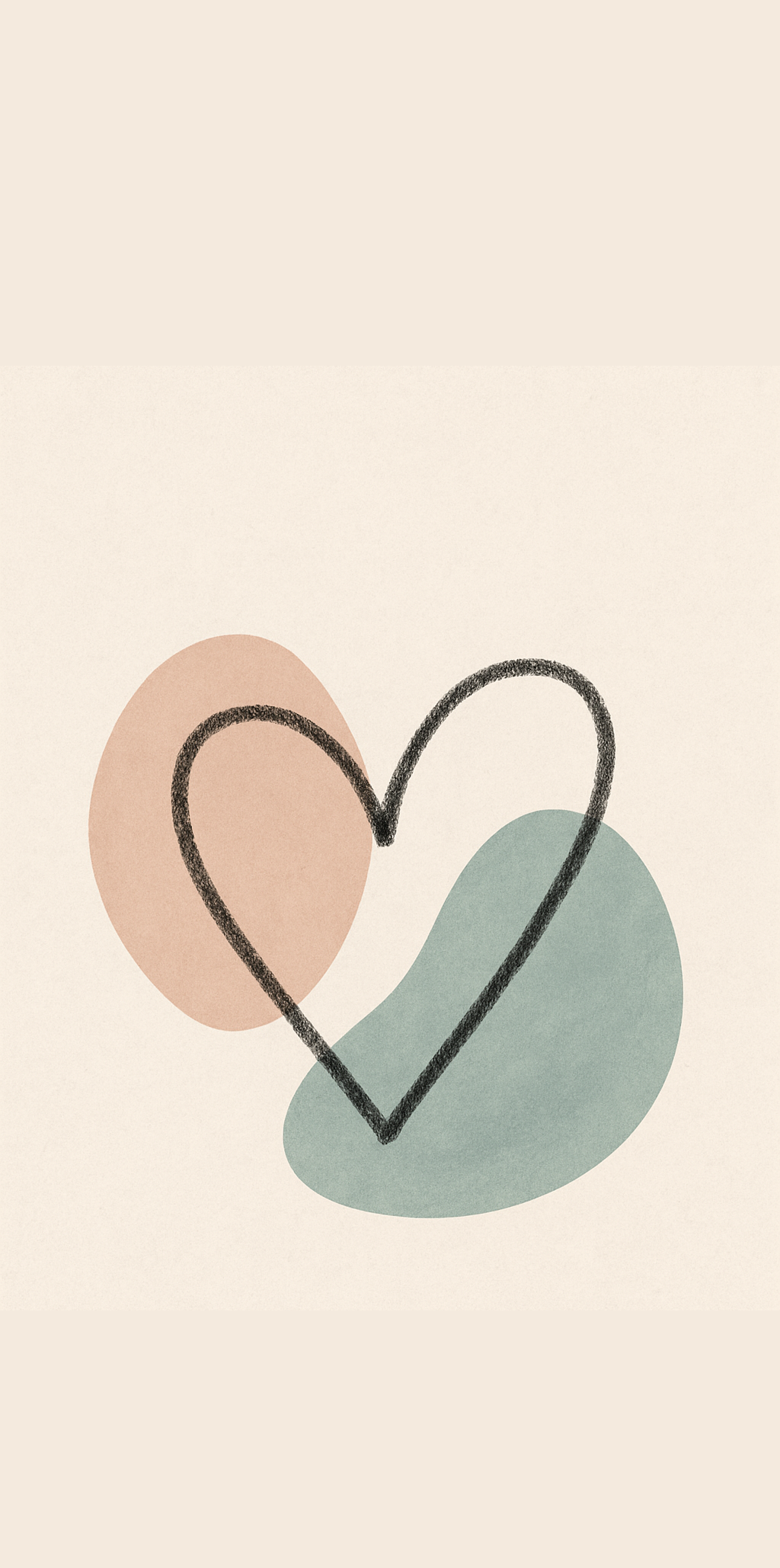 Hand drawn heart with blue and pink colour blobs behind