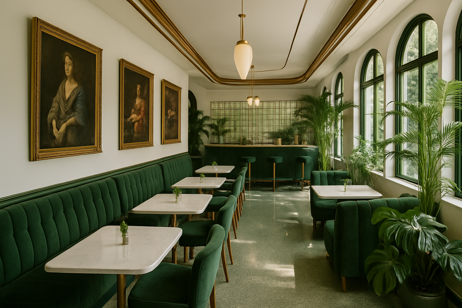 Interior of The Glasshouse showing booths and tables
